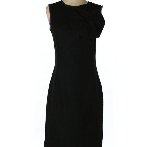 Banana Republic Black Stretch Wool Sheath Pencil Dress with Bow Sz 4 - Picture 1 of 10
